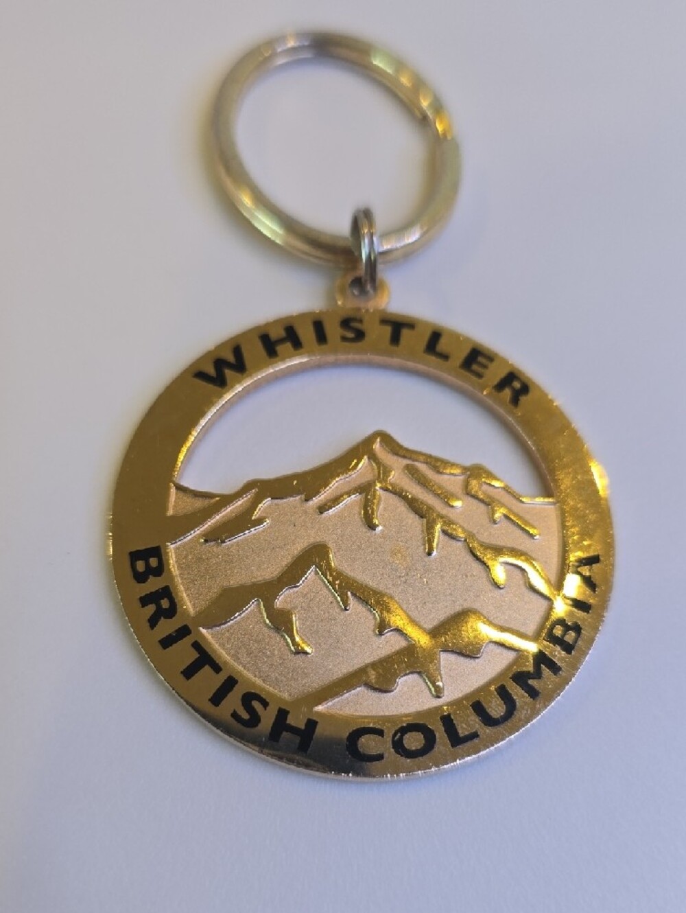 Whistler British Columbia Gold Tone Mountain Keychain - Souvenir